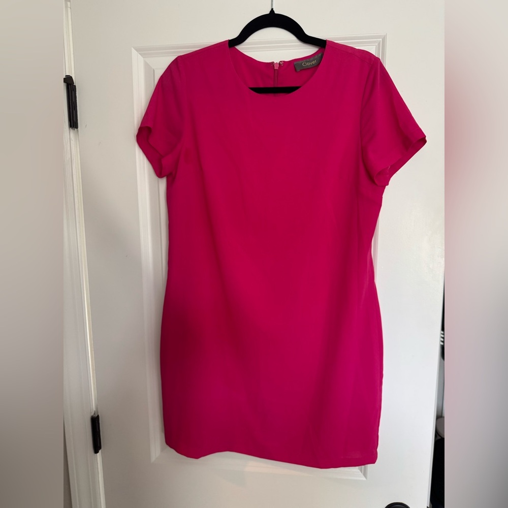 Fuchsia Pink Sheath Mini Dress with Crew Neck